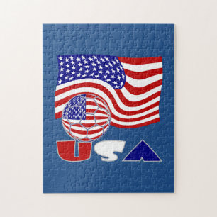 United States Flag USA Soccer Ball Blue Background Jigsaw Puzzle
