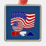 United States Flag USA Soccer Ball Blue Background Metal Ornament