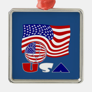 United States Flag USA Soccer Ball Blue Background Metal Ornament