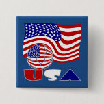 United States Flag USA Soccer Ball Blue Background Pinback Button