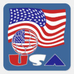 United States Flag USA Soccer Ball Blue Background Square Sticker