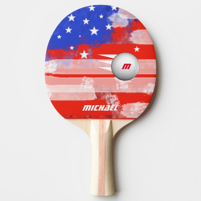 united states flag with ball & name, cool Ping-Pong paddle (Front)