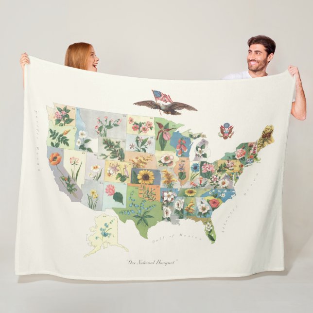 United States Flower Map - Our National Bouquet Fleece Blanket (In Situ)