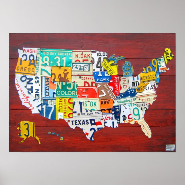 United States License Plate Map 2011 Red Version Poster (Front)