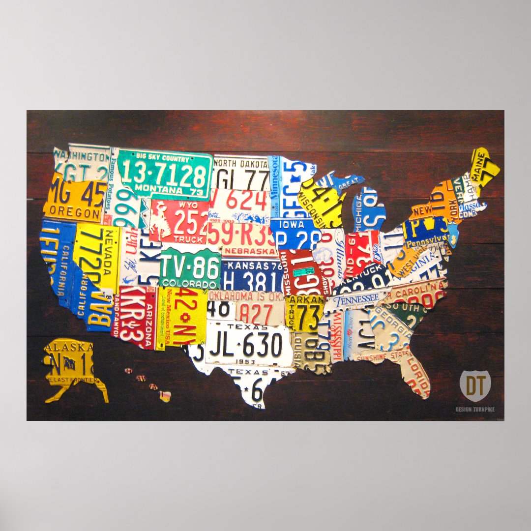 United States License Plate Map Canvas Print | Zazzle