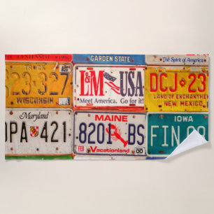 United States License Plates Art America Beach Towel