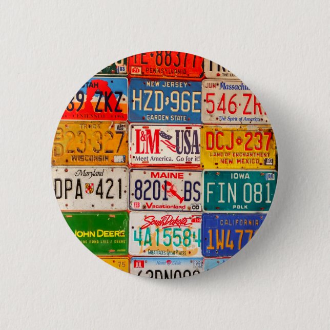 United States License Plates Art America Button (Front)