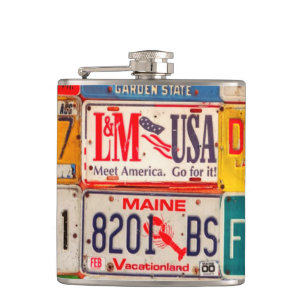 United States License Plates Art America Flask