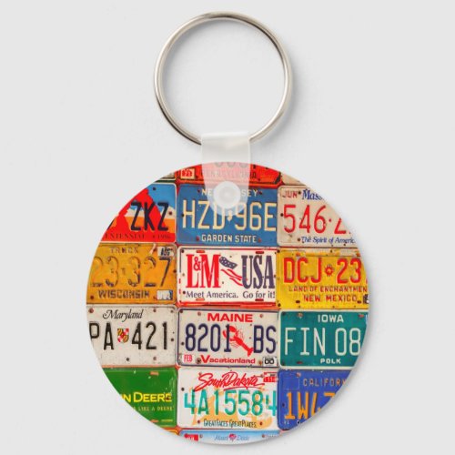 United States License Plates Art America Keychain