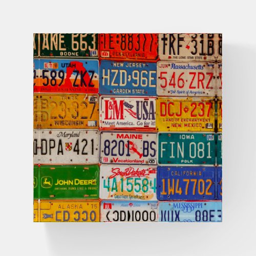 United States License Plates Art America Paperweight