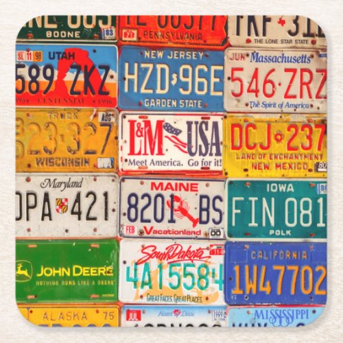 United States License Plates Art America Square Paper Coaster