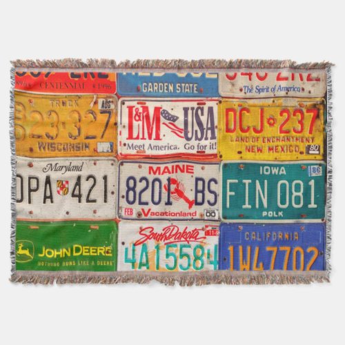United States License Plates Art America Throw Blanket