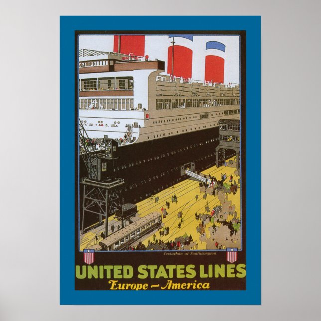 United States Line, Leviathan at Dock Poster (Front)
