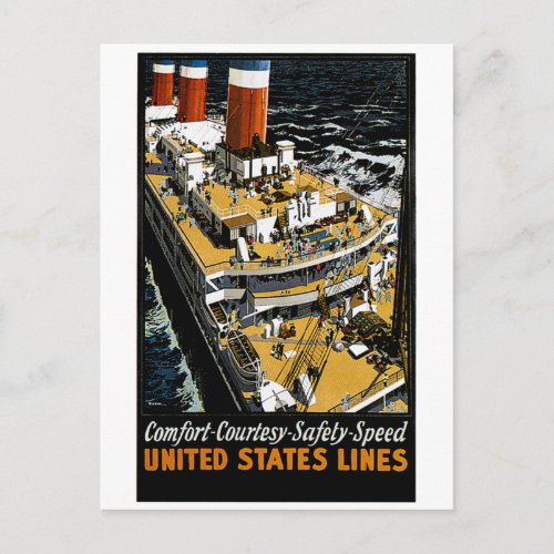 United States Lines Comfort Courtesy Safety Speed Postcard