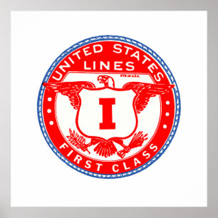 United States Lines First Class Label Poster
