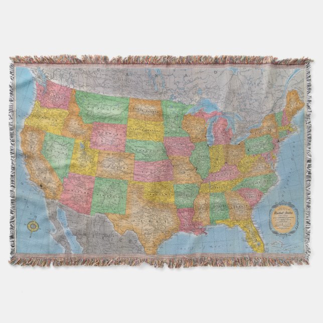 United States Map 3 Throw Blanket (Front)