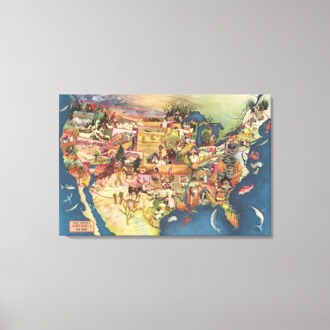 United States Map - American Farming & Agriculture Canvas Print (Front)