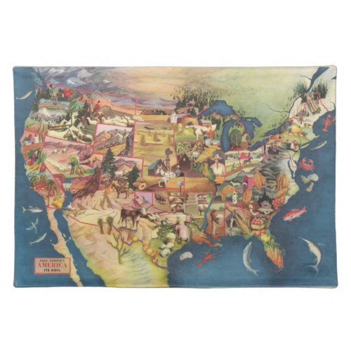 United States Map _ American Farming  Agriculture Cloth Placemat