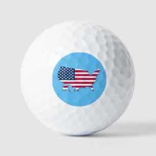 United States Map and Flag on Blue Golf Balls