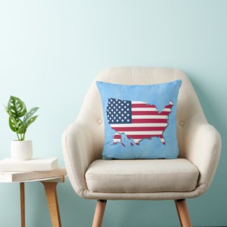 United States Map and Flag Red White and Sea Blue