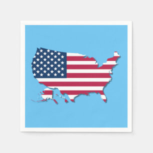 United States Map and Flag White Red and Blue Napkins