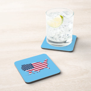 United States Map and Flag White Red Blue Beverage Coaster