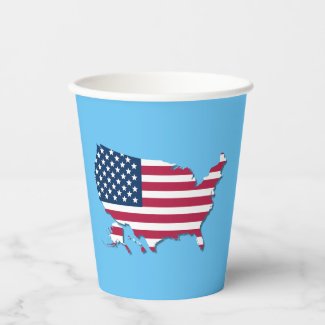 United States Map and Flag White Red Blue