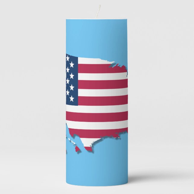 United States Map and Flag White Red Blue Pillar Candle (Front)