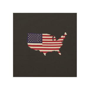 United States Map Filled with American Flag Wood Wall Art