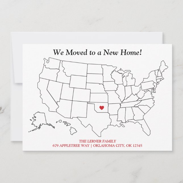 United States Map New Home Moving Announcement (Front)