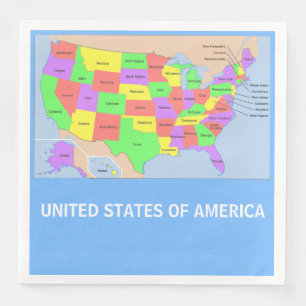 United States Map on Paper Napkins