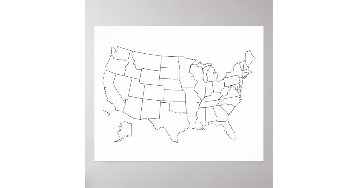 United States map outline poster | Zazzle.com