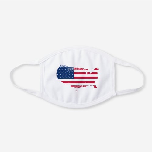  UNITED STATES MAP  Red White Blue Grunge USA White Cotton Face Mask