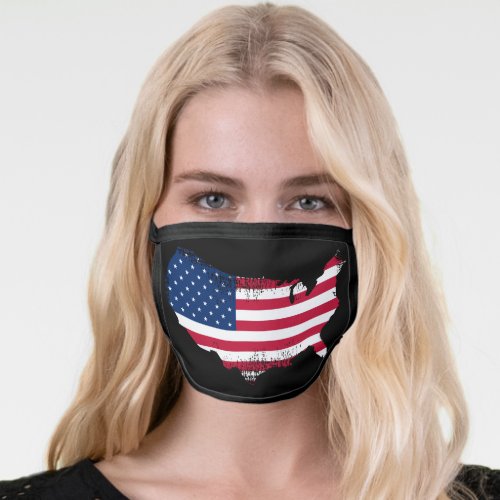  UNITED STATES MAP  Red White Blue USA Grunge Face Mask