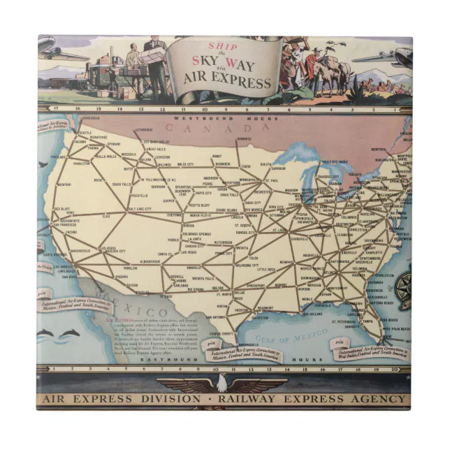 United States Map Ship the Skyway via Air Express Ceramic Tile | Zazzle