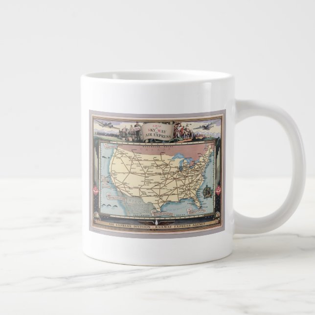 United States Map Ship the Skyway via Air Express Giant Coffee Mug (Right)