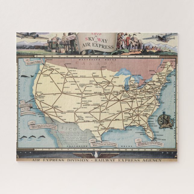 United States Map Ship the Skyway via Air Express Jigsaw Puzzle (Horizontal)