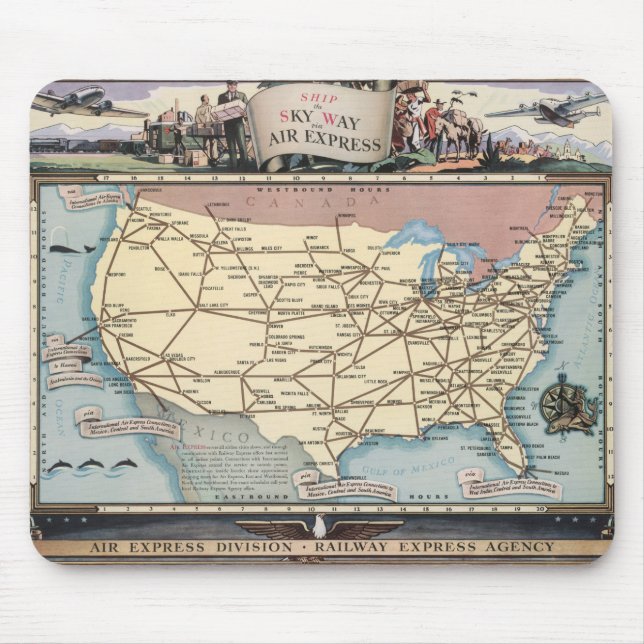 United States Map Ship the Skyway via Air Express Mouse Pad (Front)