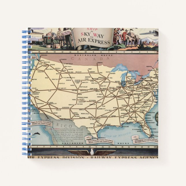 United States Map Ship the Skyway via Air Express Notebook (Front)