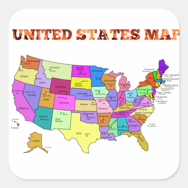 United States Map Square Sticker (Front)