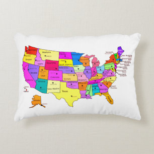 United States Map state names and capitals Accent Pillow