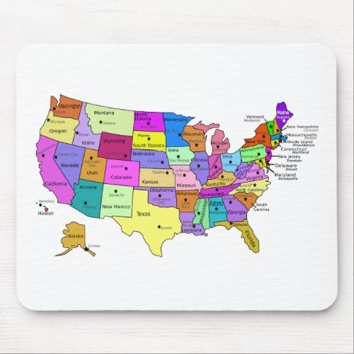 United States Map state names and capitals Mouse Pad