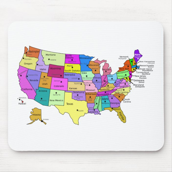United States Map state names and capitals Mouse Pad | Zazzle.com