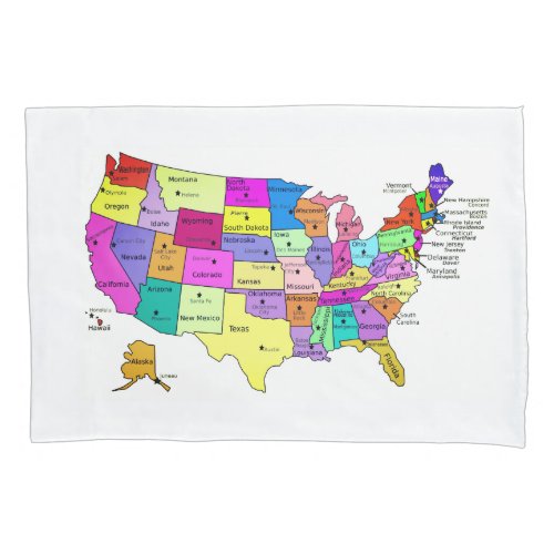 United States Map state names and capitals Pillow Case