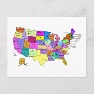 United States Map state names and capitals Postcard