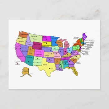 United States Map State Names And Capitals Postcard by Coziegirl at Zazzle