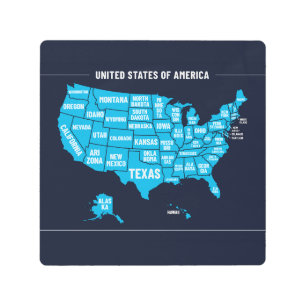 United States Map Teal Minimal Design Metal Print