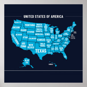 United States Map Teal Minimal Design Poster