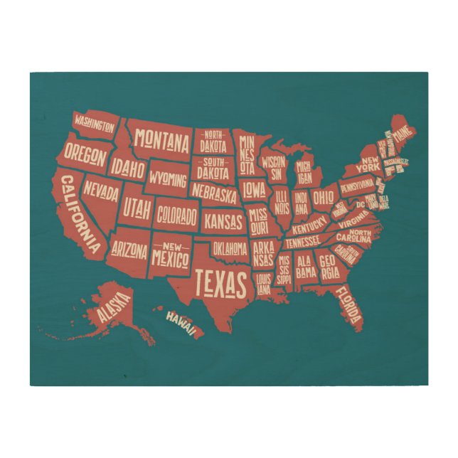 United States Map | Typography Wood Wall Decor (Front)
