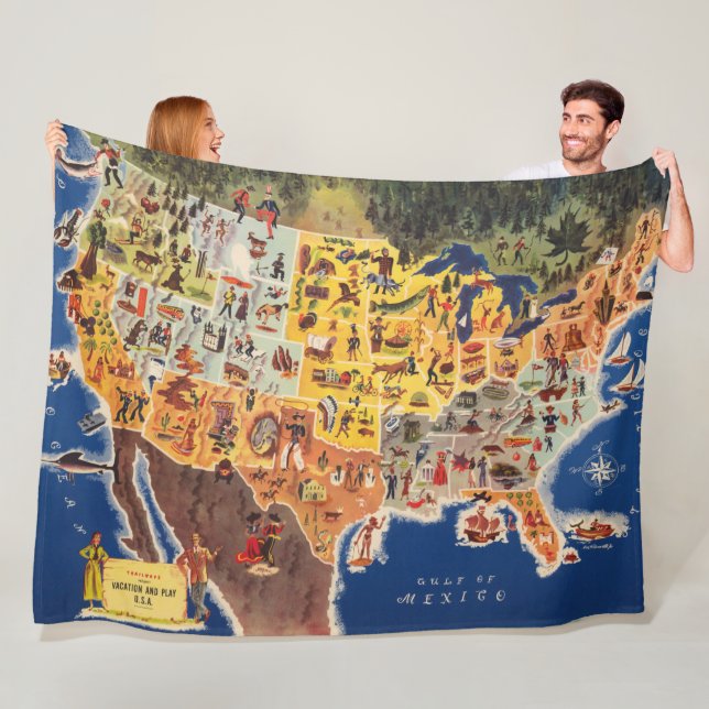 United States Map - Vacation and Play Fleece Blanket (In Situ)